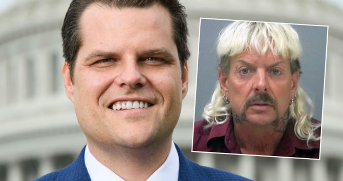 Matt Gaetz and (inset) Joe Exotic